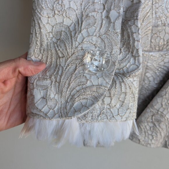 Ross Mayer gold/silver couture two piece suit skirt set With Feather Trim - Picture 9 of 17